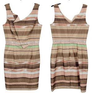 Womens Satin Nasopalatine Pastel Striped Sleeveless‎ Sheath Dress Sz 8 Luncheon
